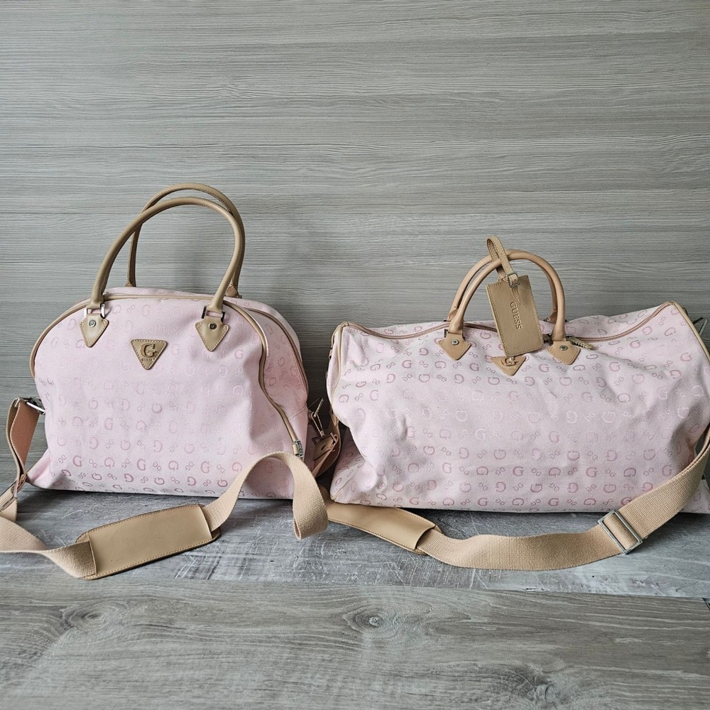 VTG Y2K Guess Pink Monogram G Logo Travel Duffel & Satchel Bag Duo Carry On Rare